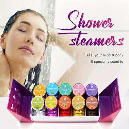 Forty-Piece Shower Steamer Gift Box with Ten Floral, Herbal and Fruit Fragrance Labels for Shower Use
