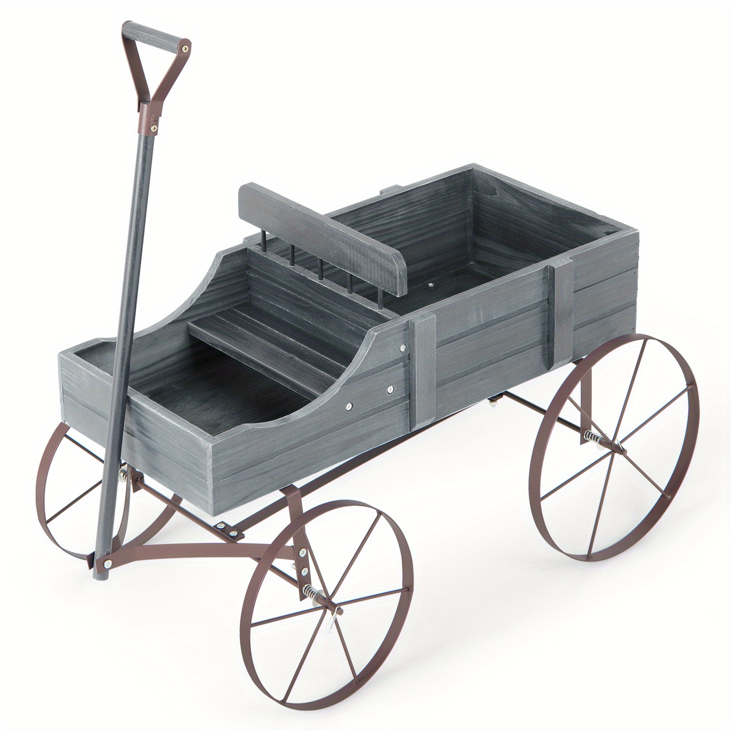 Garden Wagon Planter with Four Decorative Wheels, Pull Handle and Two-Section Bed in Five Colors