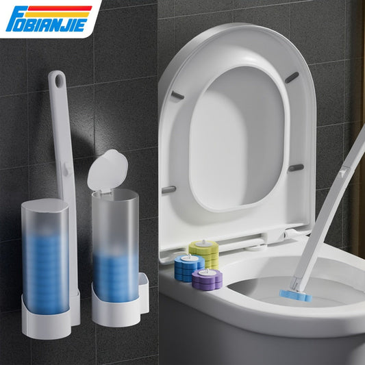 Disposable Toilet Brush Set with Replaceable Heads - 7-Piece Bathroom Cleaning Kit, Portable & Durable