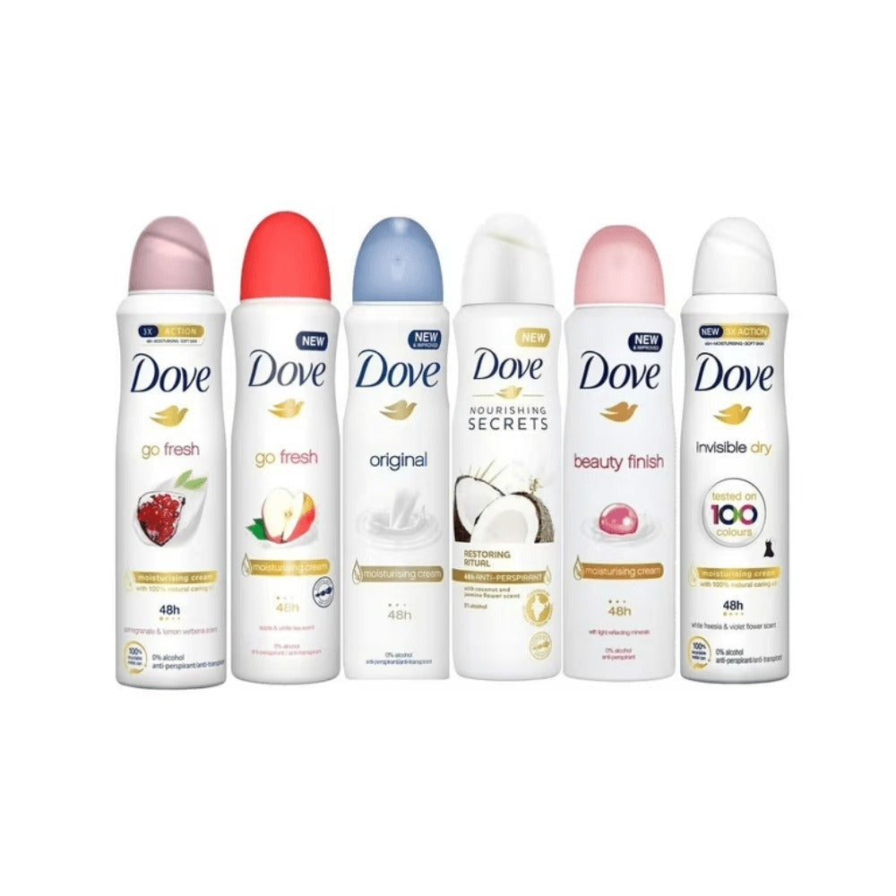 Dove Advanced Care Deodorant Spray Assortment, 150 ml Cans with Three-, Six- or Twelve-Count Options