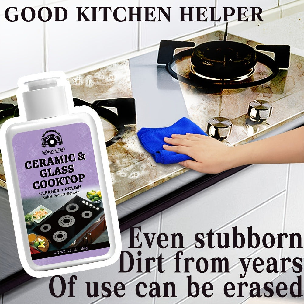 Ceramic Stovetop Cleaner Cream – Heavy Duty Glass Stove Top Cleaning Paste, Removes Burnt-On Grease & Stains, Non-Scratch, Non-Toxic, No Harsh Fumes, Safe for Induction & Electric Cooktops