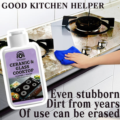 Ceramic Stovetop Cleaner Cream – Heavy Duty Glass Stove Top Cleaning Paste, Removes Burnt-On Grease & Stains, Non-Scratch, Non-Toxic, No Harsh Fumes, Safe for Induction & Electric Cooktops