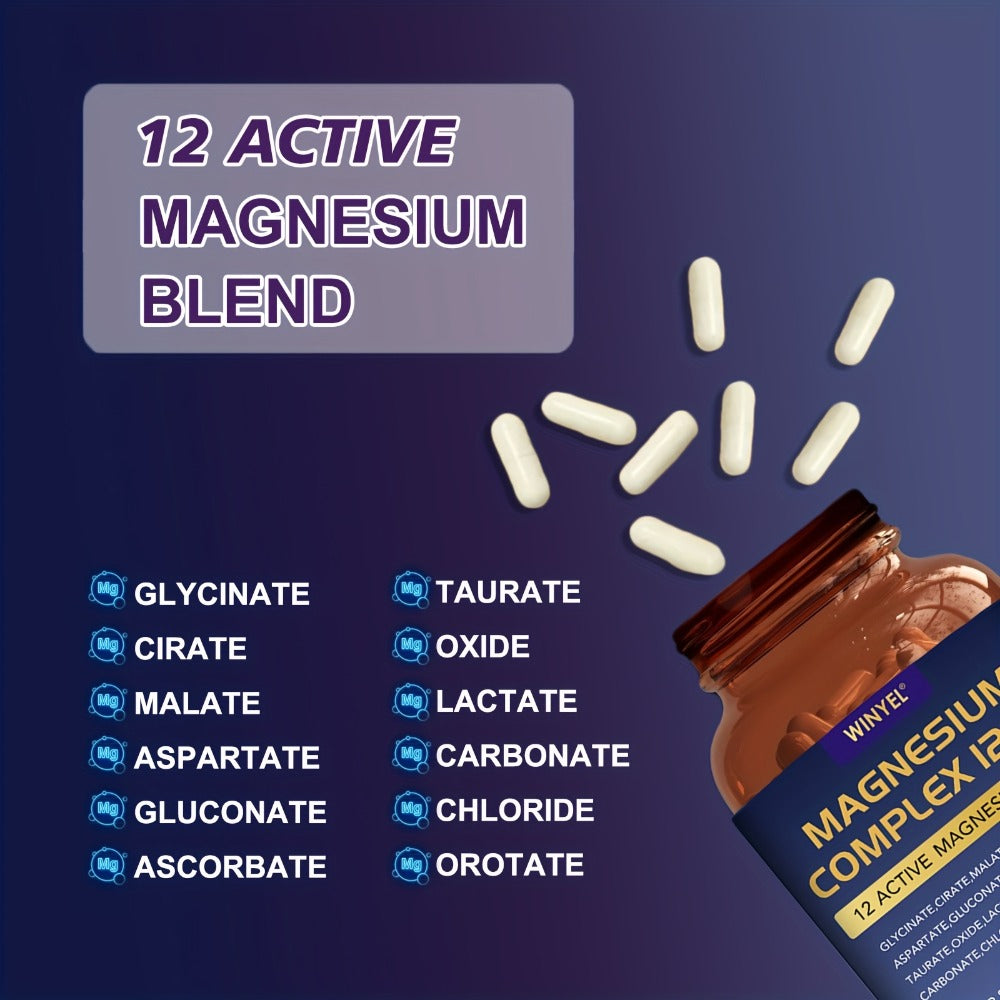 Magnesium Complex 700mg 12-in-1 120 Capsules with Glycinate, Citrate, Malate & Taurine for Sleep, Mood, Nerve, Heart & Muscle Function Support for Men & Women