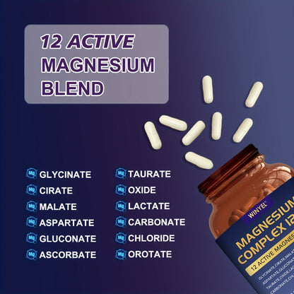 Magnesium Complex 700mg 12-in-1 120 Capsules with Glycinate, Citrate, Malate & Taurine for Sleep, Mood, Nerve, Heart & Muscle Function Support for Men & Women