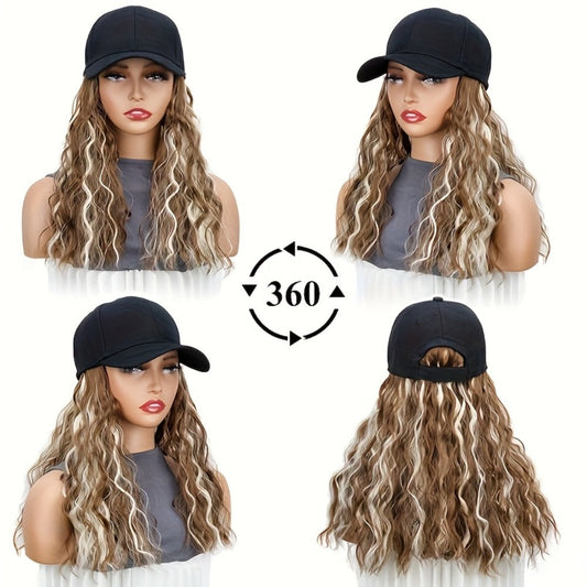 Synthetic Wig 18-Inch Curly-Wavy Baseball Cap Style in Three Highlighted Color Codes for Daily Wear