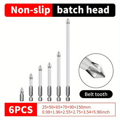 Six-Piece PH2 Magnetic Screwdriver Bit Set in 25, 50, 65, 70, 90 and 150 mm Lengths for Drills and Drivers