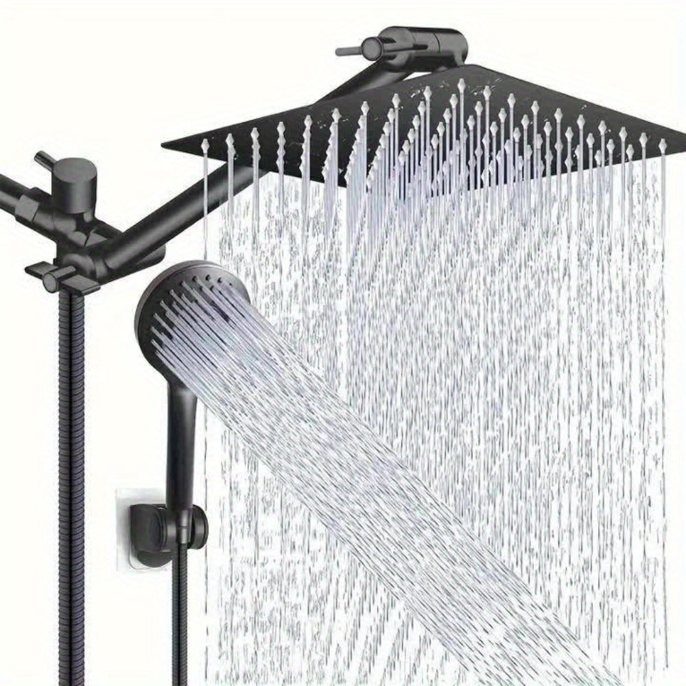 High Pressure Rainfall Shower Head Combo with Handheld Spray – 9 Spray Settings, 180° Adjustable Bracket, Stainless Steel Hose, Anti-Clog Nozzles, Modern Bathroom Shower System