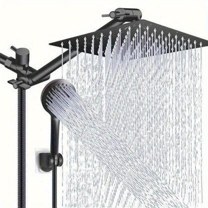 High Pressure Rainfall Shower Head Combo with Handheld Spray – 9 Spray Settings, 180° Adjustable Bracket, Stainless Steel Hose, Anti-Clog Nozzles, Modern Bathroom Shower System