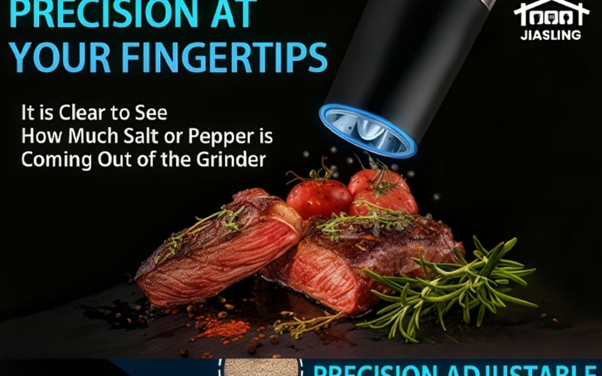 Electric Salt and Pepper Grinder Set 2PCS, Battery-Powered, LED Light, One-Handed Operation, Adjustable Coarseness