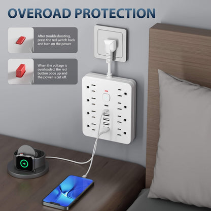 Power Strip 14-in-1 Surge Protector with 8 AC Outlets, 4 USB-A, 2 USB-C and Black or White Finish