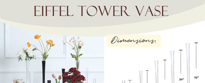 Eiffel Tower Vase Pack of 12 – Tall Glass Flower Vases for Wedding Centerpiece, Event Table Decor, Floral Arrangements & Party Decoration, Clear Black White, 12" 16" 20" 24" Sizes