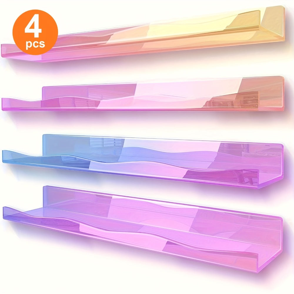 Iridescent Acrylic Wall Display Shelves in Two- or Four-Piece Sets with Pink and Multicolor Options