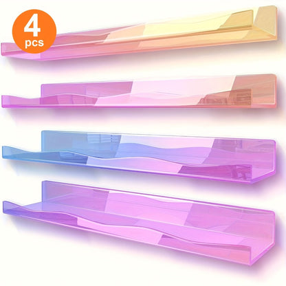Iridescent Acrylic Wall Display Shelves in Two- or Four-Piece Sets with Pink and Multicolor Options