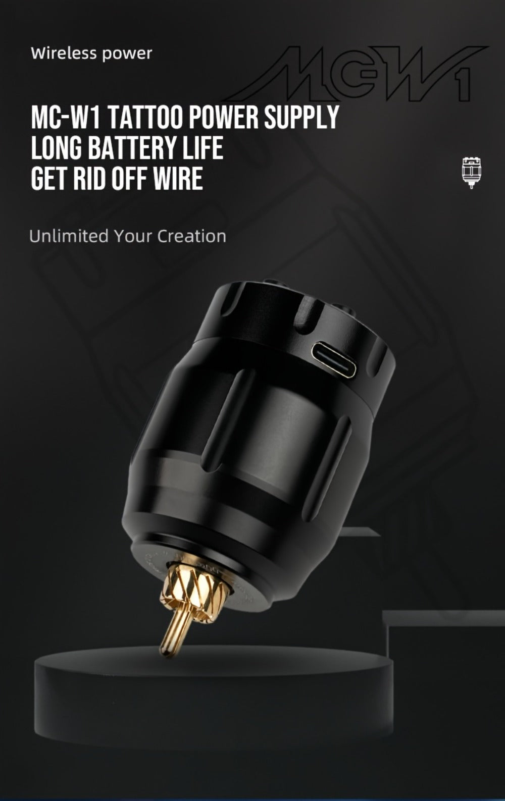 MC-W1 Rechargeable RCA Tattoo Power Supply with LED Display in Golden, Black, Red or Silvery