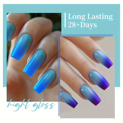 Gel Nail Polish Thermal 6-Color Set with Heat-Reactive Glitter, Frame Bottles and UV/LED Cure