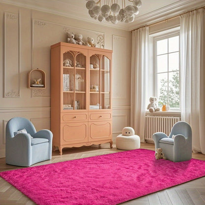 Area Rug Fluffy Faux-Fur Shag in Solid, Tie-Dye and Ombre Colors with Six Retained Room Sizes