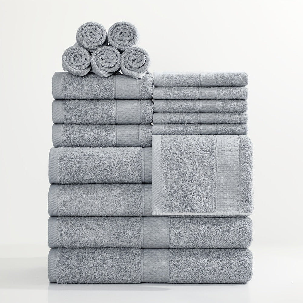 Towel Set 12, 16 or 18 Piece 450GSM Cotton-Blend Bath, Hand and Face Towels in Multiple Colors