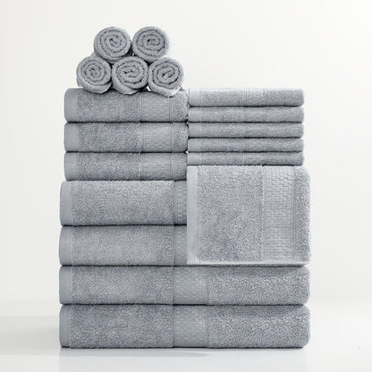 Towel Set 12, 16 or 18 Piece 450GSM Cotton-Blend Bath, Hand and Face Towels in Multiple Colors