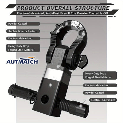 Shackle Hitch Receiver 2-Inch 68,000 lb Break Strength with 3/4" D-Ring & 5/8" Hitch Lock Pin – Heavy Duty Drop Forged Steel 8-Ton Vehicle Recovery Tow Hitch, Multi-Color