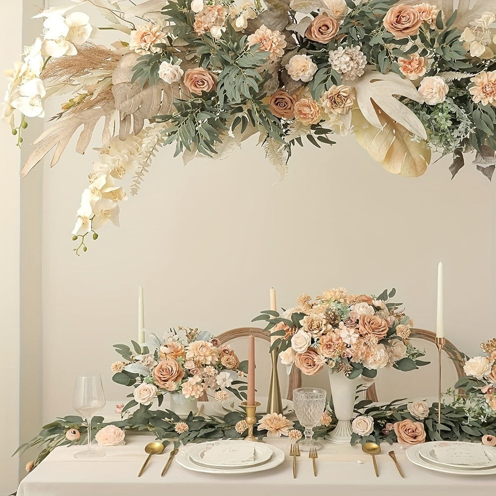 Artificial Flower Combination Box Set with Stems – Champagne Silk Flowers for DIY Wedding Bouquet, Baby Shower, Valentine's Day & Home Decor