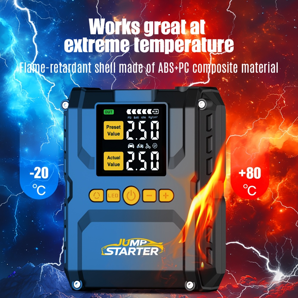6500A Jump Starter with 150PSI Built-in Air Compressor QC3.0 USB-A USB-C LED Flashlight Smart Safety for 3.17gal Gas 2.11gal Diesel Portable Power Bank