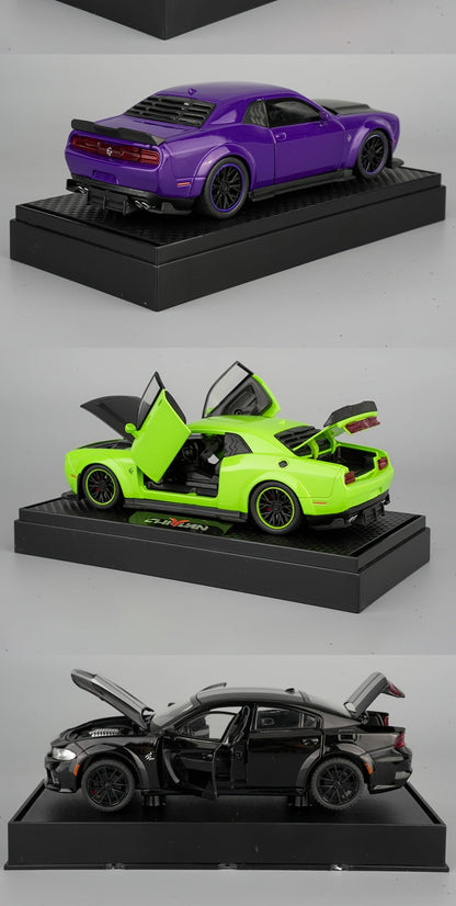 1:32 Scale Dodge Hellcat Die-Cast Metal Car Model with Openable Doors & Display Base – Collector Diecast Vehicle, Desk Decoration, Birthday Christmas Gift for Adults Men