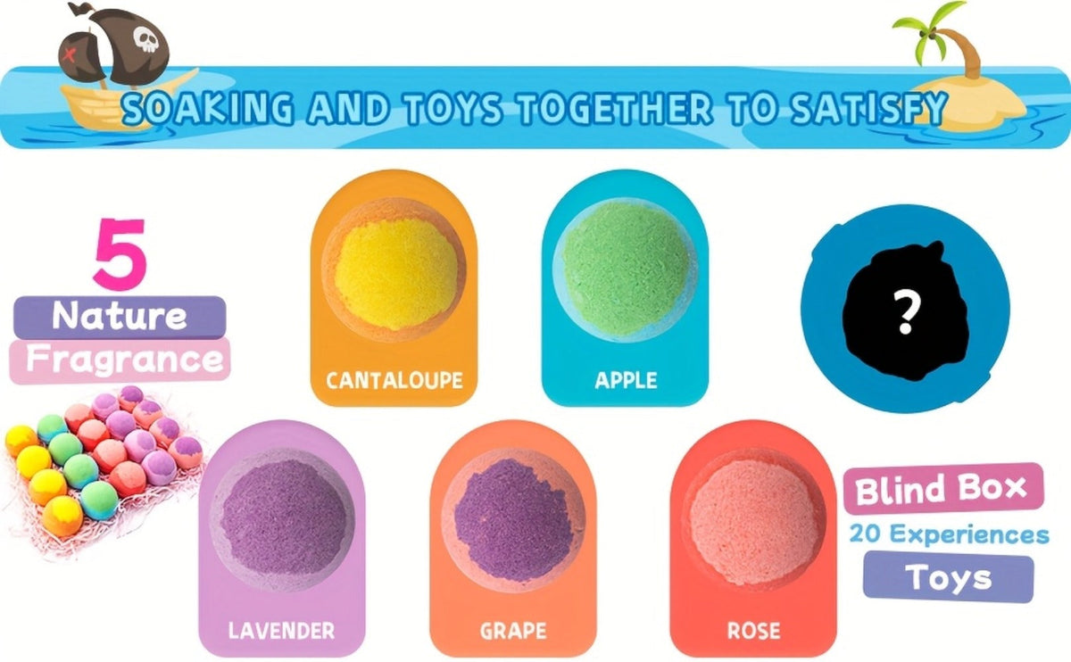 Kids Bath Bombs with Surprise Inside 20 Pack - Fizzy Bath Balls with Hidden Toy for Boys Girls Toddlers