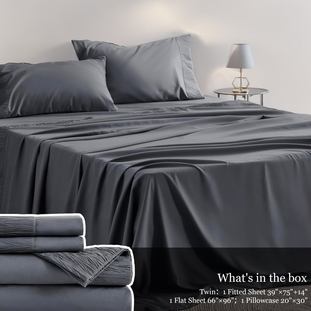Sheet Set, Four-Piece Solid-Color Bedding with Deep-Pocket Fitted Sheet, Flat Sheet and Two Pillowcases