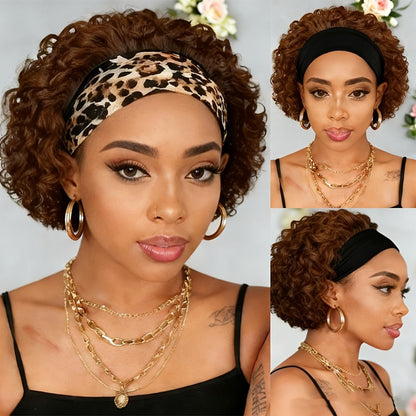Six-Inch Kinky Curly Headband Wig with Glueless Band in Black, Burgundy or Rust Color Options