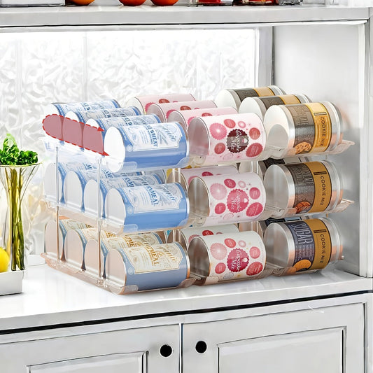 Can Storage Organizer 36-Can 3-Tier Auto-Rolling PET Rack with Tool-Free Assembly for Pantry Use