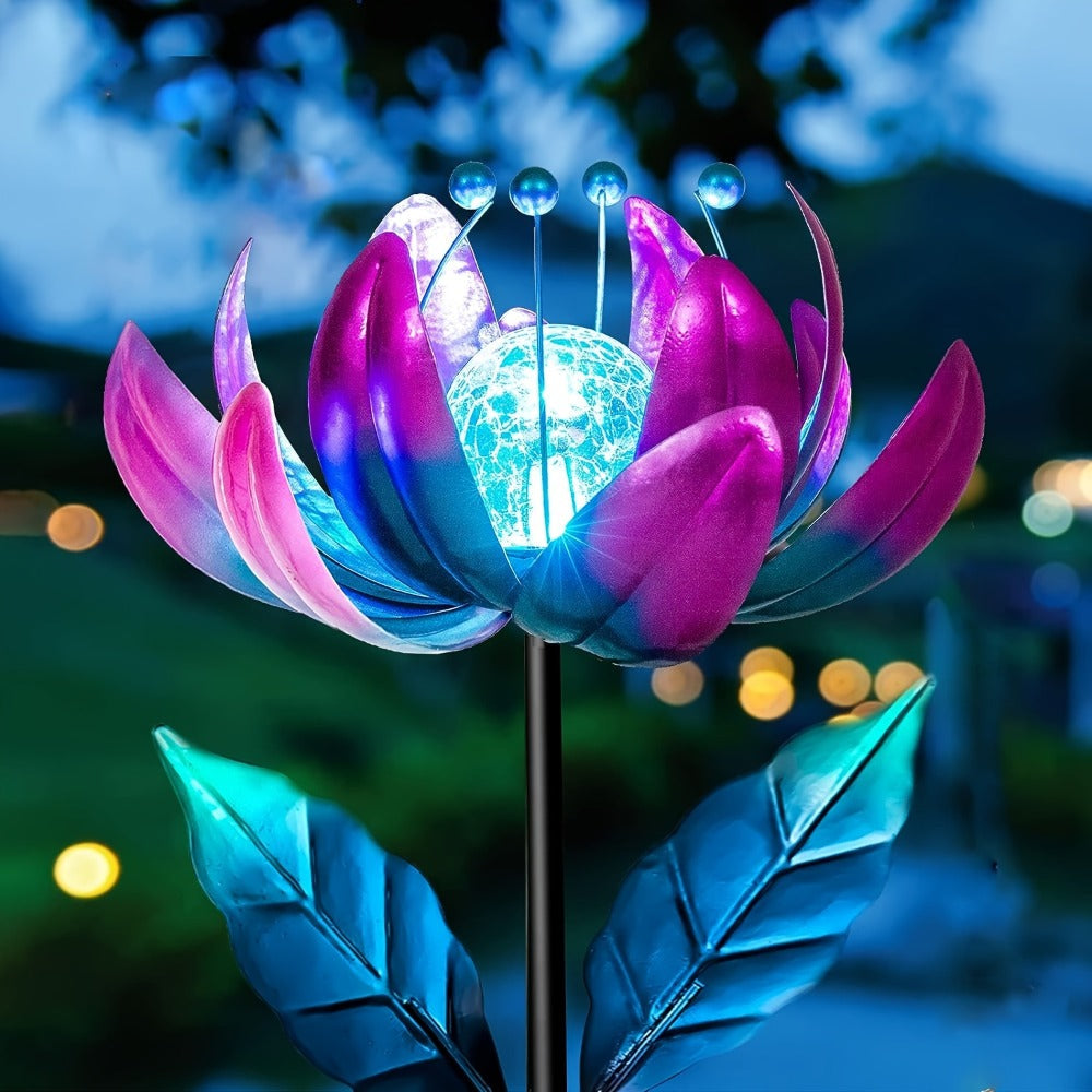 Solar Garden Light Rotating Windmill Flower with Color-Changing LED and Purple or Blue Options