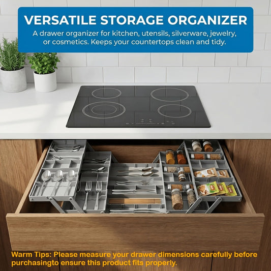 Collapsible Drawer Organizer Box, Double Row Expandable Desk & Drawer Storage with ABS Material, Jewelry Cosmetics Home Office Organizer