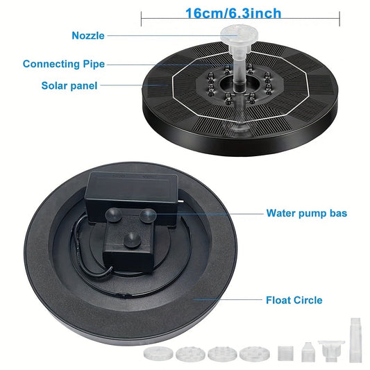 Solar Water Fountain Pump 3W 6.3in 1500mAh Battery 6 Nozzles LED
