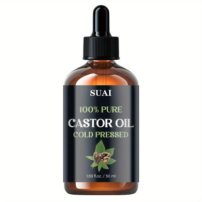 Castor Oil 100% Pure Cold Pressed 1.69oz — Hypoallergenic Multi-Use Oil for Hair Growth Eyebrow Eyelash Thickening Skin Moisturizing Nail Cuticle Care Plant Extract Women Men All Skin Types
