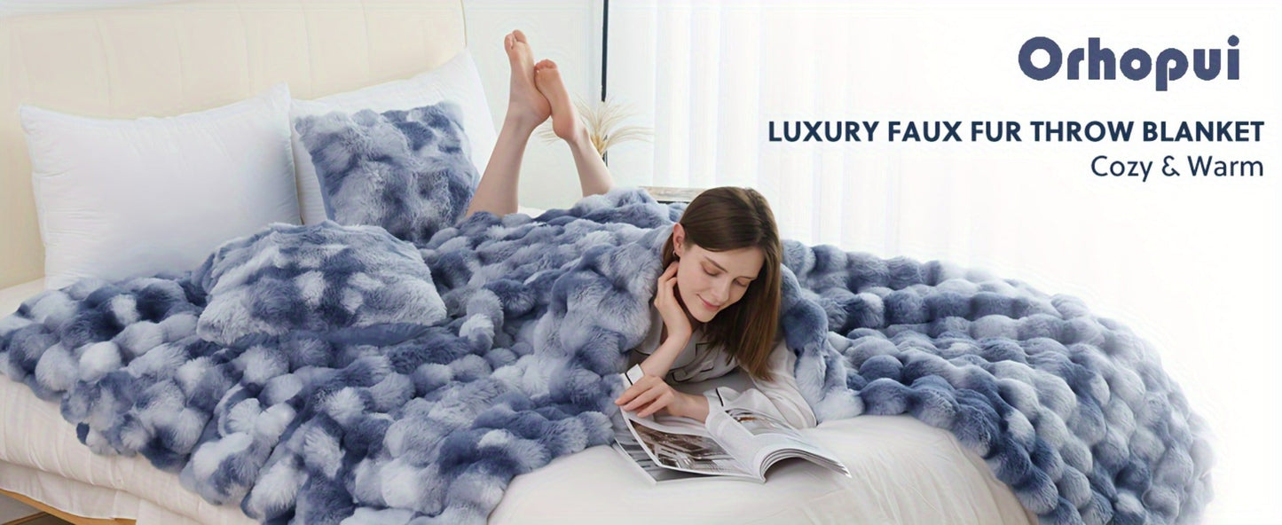Faux Rabbit Fur Throw Blanket in 11 Checkout Colors and Throw, Twin, Queen or King Size Options