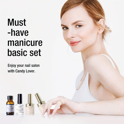Four-Piece Gel Nail Dehydrator and Primer Kit with Base Coat and Top Coat for Home Manicure Prep