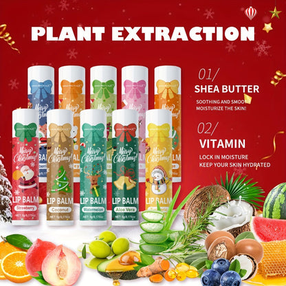 Moisturizing Lip Balm Set 10-Pack with Vitamin E — MISS FACTORX Natural Look Lipstick Collection for Women, Hydrating & Nourishing, All Skin Types, Christmas Holiday & Valentine's Day Gift