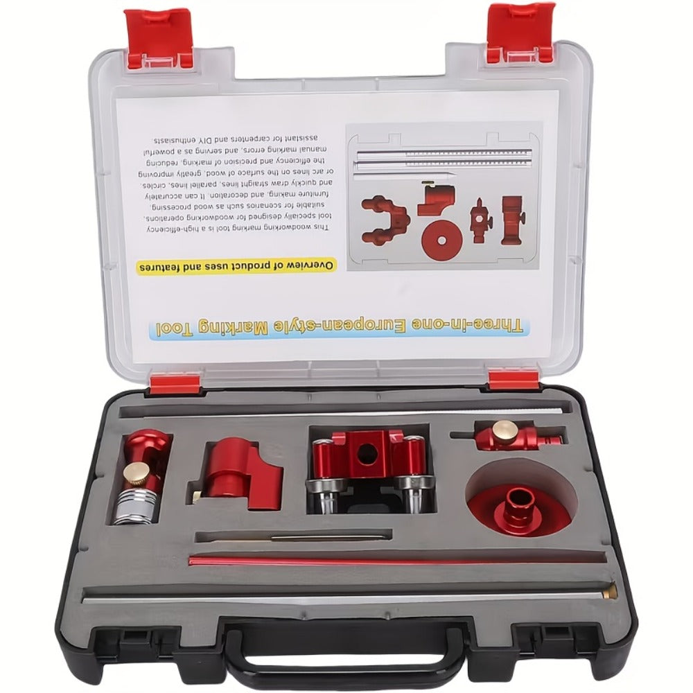 Three-in-One Woodworking Marking Tool Kit with Straight, Parallel, Arc and Height Layout Attachments