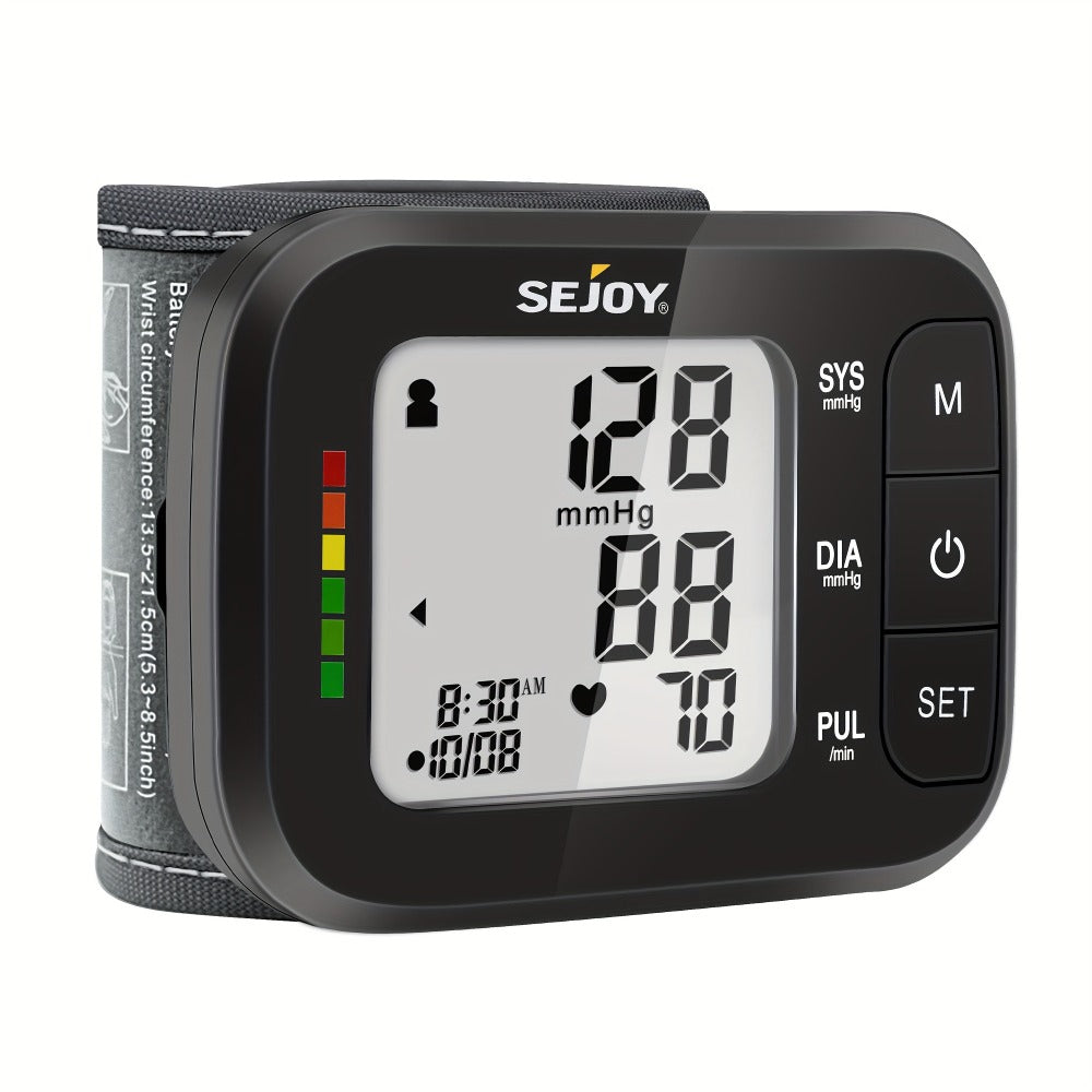 Blood Pressure Monitor by SEJOY, Wrist LCD Device with Included Strap and Battery Color Options