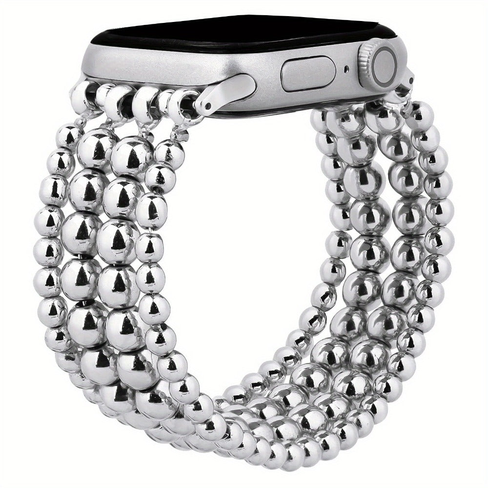 Watch Band with Stainless Steel Beads and Elastic Slip-On Design in Four Finishes for Apple Watch Sizes