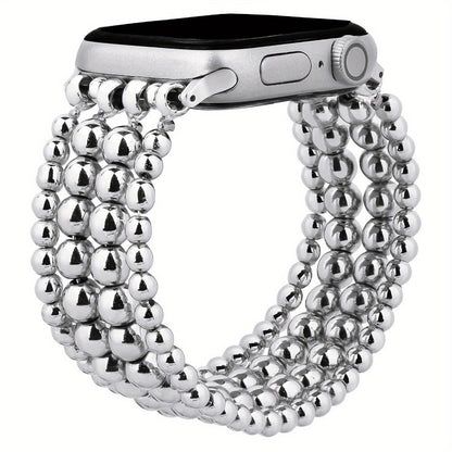 Watch Band with Stainless Steel Beads and Elastic Slip-On Design in Four Finishes for Apple Watch Sizes