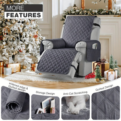 Chair Cover Quilted Recliner Throw with Side Pocket and Adjustable Strap in Seven Available Colors
