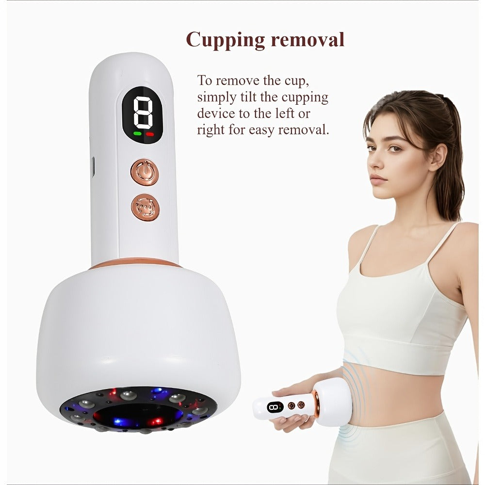 Vacuum Cupping Massager USB Rechargeable Scraping Massage Device Intelligent Suction Cup with 1200mAh Battery for Neck Shoulder Back Pain Relief Home Use