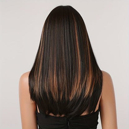 Synthetic Wig 24-Inch Dark Brown Straight Headband Style with Bangs and No-Lace Glueless Cap