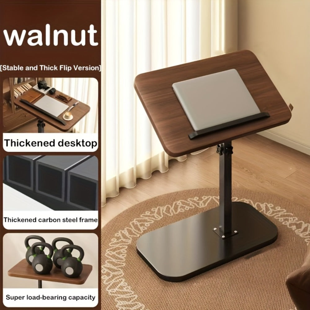 Floor Laptop Tray Table with 360-Degree Swivel Top, Adjustable Support Rod and Walnut or Black Options