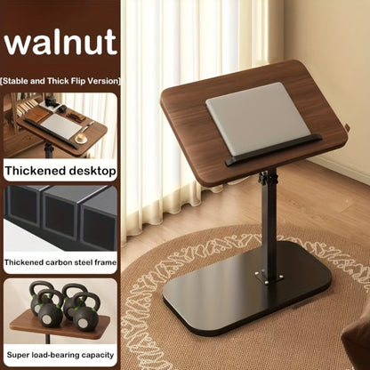Floor Laptop Tray Table with 360-Degree Swivel Top, Adjustable Support Rod and Walnut or Black Options