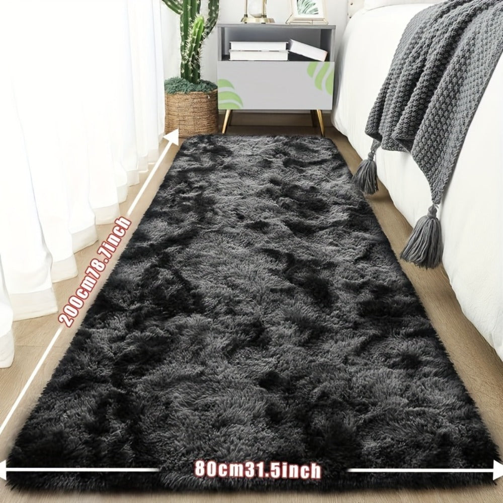 Tie-Dye Plush Bath Mat Runner, 80 x 200cm with Long-Pile Surface in Light Grey, Dark Gray, Light Pink or Black