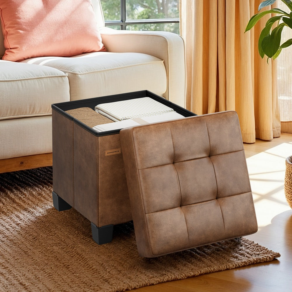 37L Faux Leather Storage Ottoman Cube with Lift-Off Lid, Short Legs and Black or White Finish