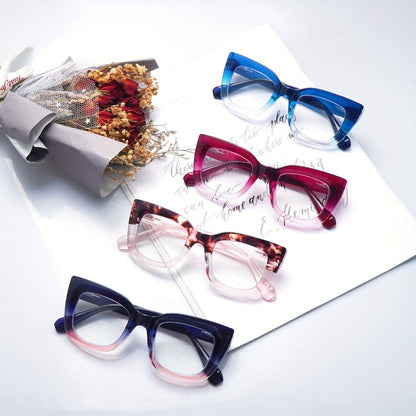 Reading Glasses Blue-Light 4-Pack Cat-Eye Floral Gradient Frames with Metal Spring Hinges & 1.0x to 4.0x Options