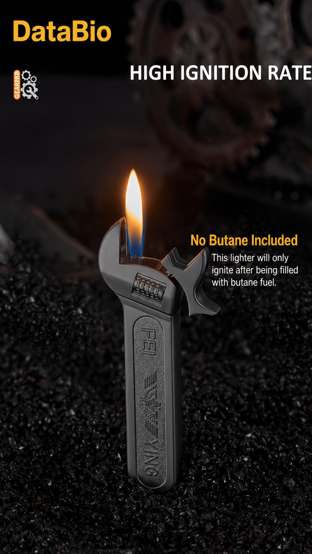 Spanner Shape Novelty Lighter – Refillable Butane Windproof Metal Lighter, Cool Gadget Gift for Men | Father's Day Gift Idea | Bright Chrome & Black | No Butane Included